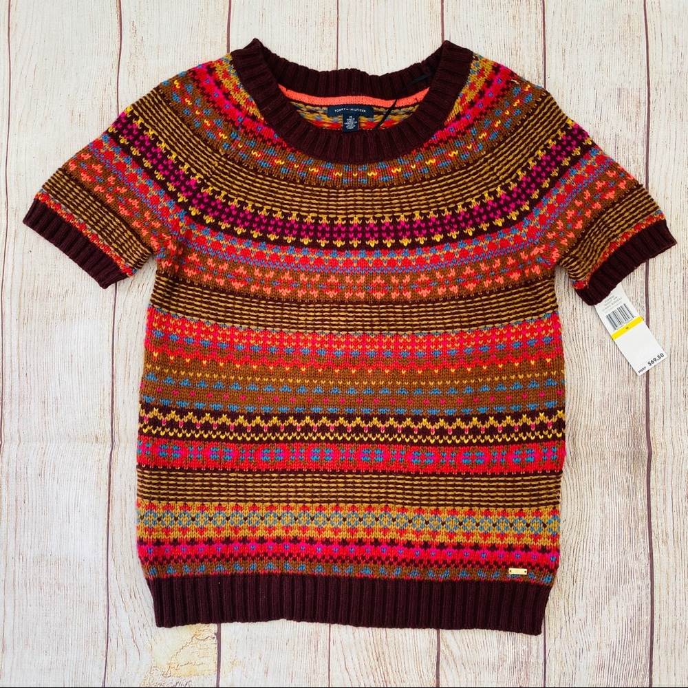 Tommy Hilfiger Sweater Short-Sleeve Fair-Isle M - Picture 3 of 5